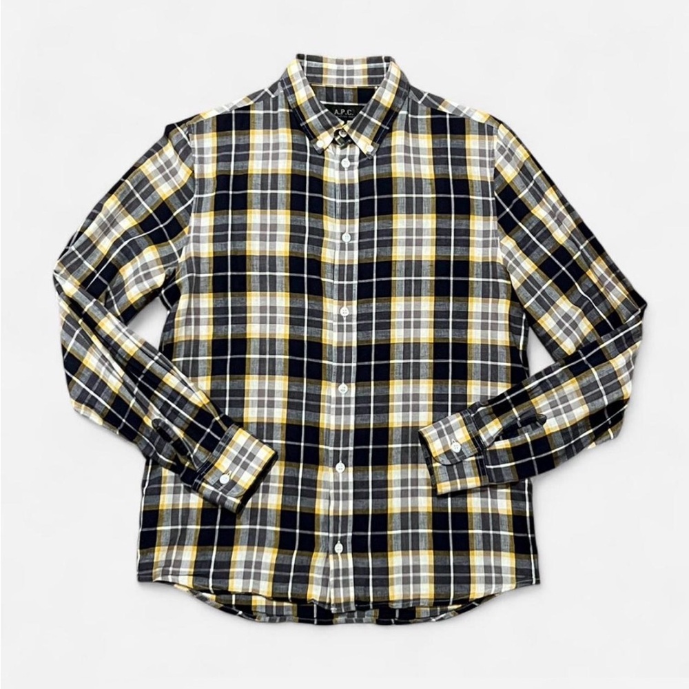 A.P.C. Plaid Button Down Cotton Linen Blend Men’s XS